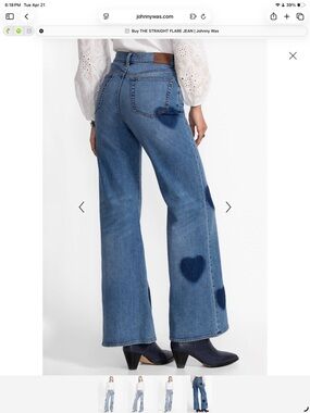 Johnny Was Blue Wide-Leg Jeans with Heart Patch